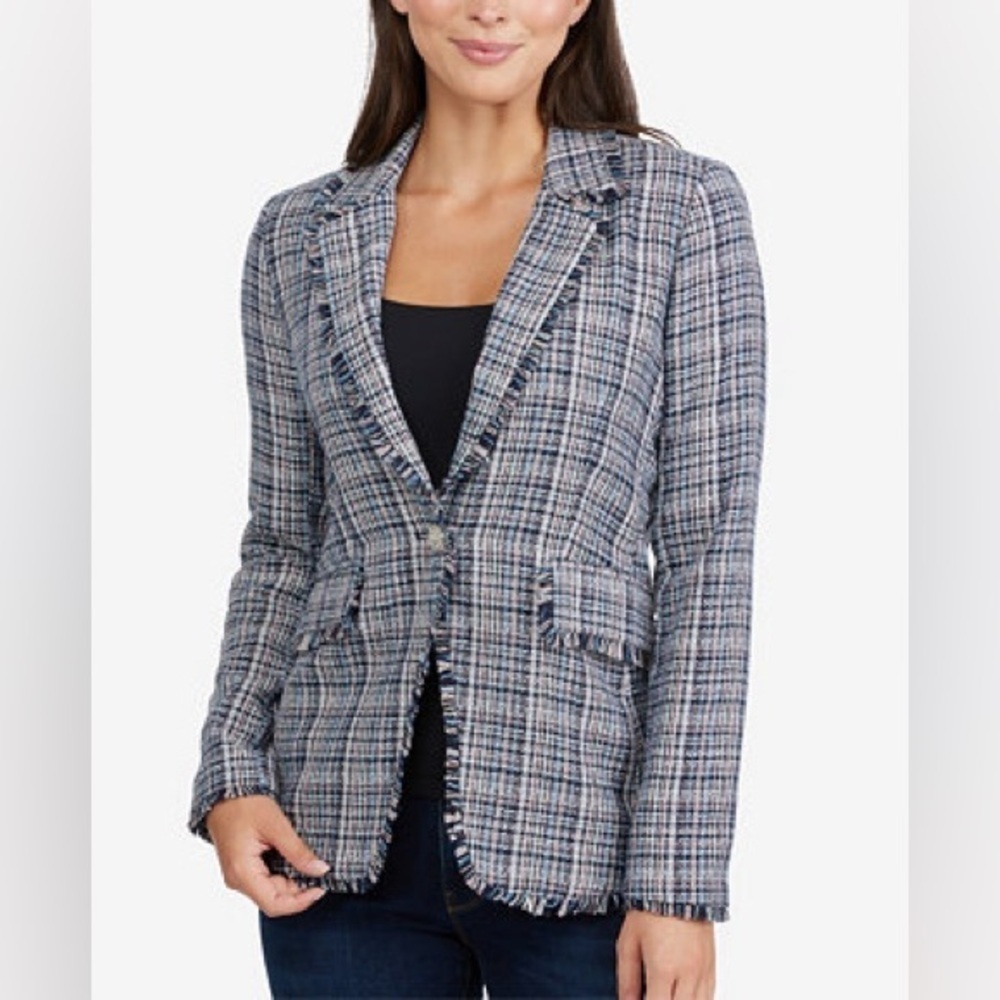 New Laundry by Shelli Segal Tweed Blazer with Fringe Detail Jacket Sz XS